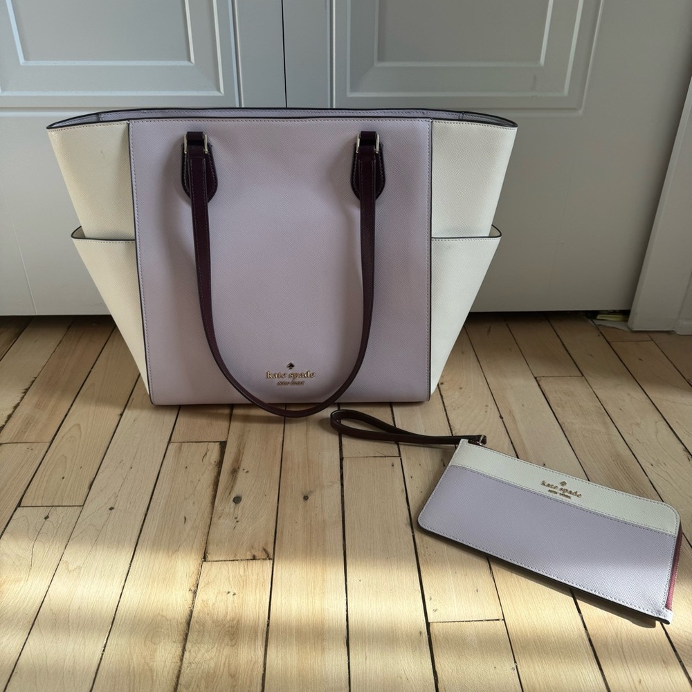Kate Spade Purple and White Tote Bag With Matching Wallet
